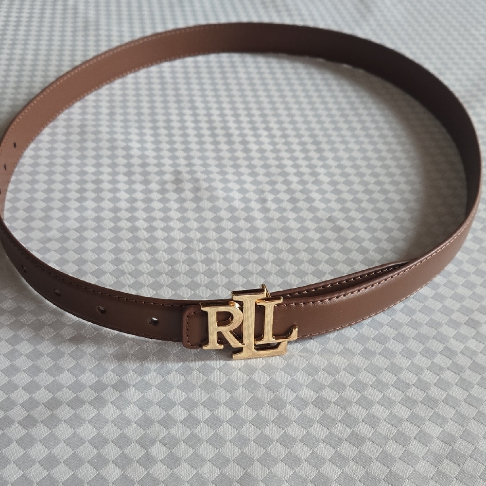 Brown Leather Belt with Gold Logo Buckle